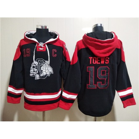 Men's Chicago Blackhawks #19 Jonathan Toews Black Ageless Must-Have Lace-Up Pullover Hoodie