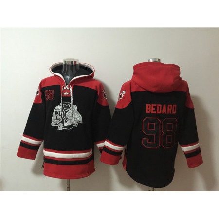 Men's Chicago Blackhawks #98 Connor Bedard Black Lace-Up Pullover Hoodie