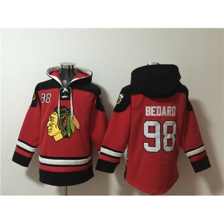 Men's Chicago Blackhawks #98 Connor Bedard Red Lace-Up Pullover Hoodie