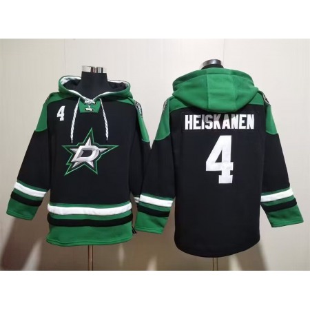 Men's Dallas Stars #4 Miro Heiskanen Black Green Lace-Up Pullover Hoodie