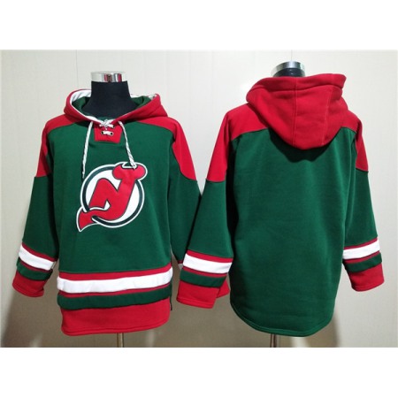 Men's New Jersey Devils Blank Green Ageless Must-Have Lace-Up Pullover Hoodie