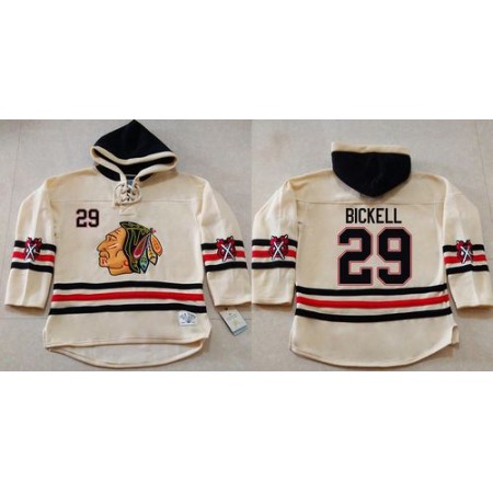 Blackhawks #29 Bryan Bickell Cream Heavyweight Pullover Hoodie Stitched NHL Jersey