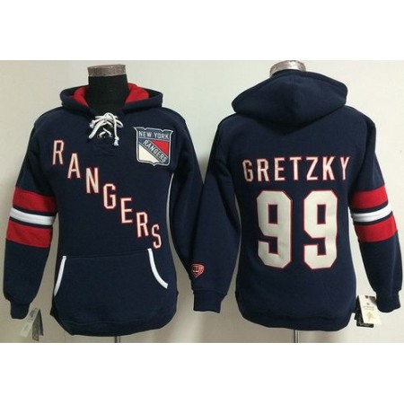 New York Rangers #99 Wayne Gretzky Navy Blue Women's Old Time Heidi NHL Hoodie