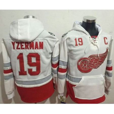 Red Wings #19 Steve Yzerman White Name & Number Pullover NHL Hoodie