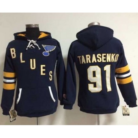 St. Louis Blues #91 Vladimir Tarasenko Navy Blue Women's Old Time Heidi NHL Hoodie