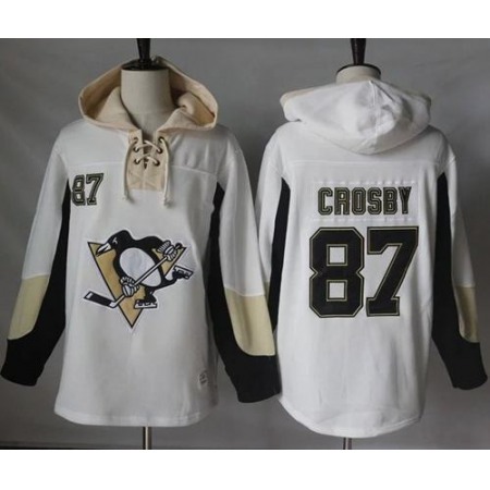 Penguins #87 Sidney Crosby White Pullover Hoodie Stitched NHL Jersey