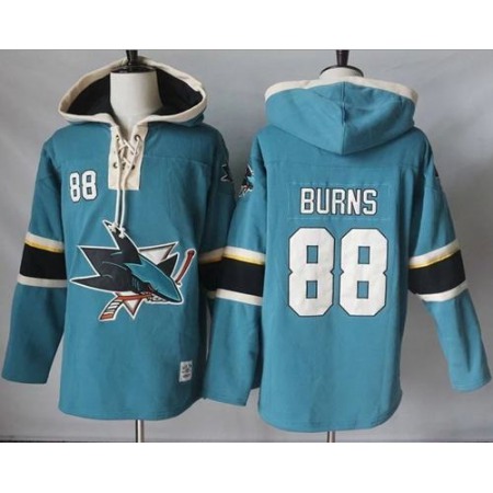 Sharks #88 Brent Burns Teal Pullover Hoodie Stitched NHL Jersey