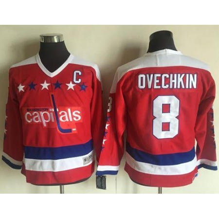 Capitals #8 Alex Ovechkin Red CCM Throwback Stitched Youth NHL Jersey