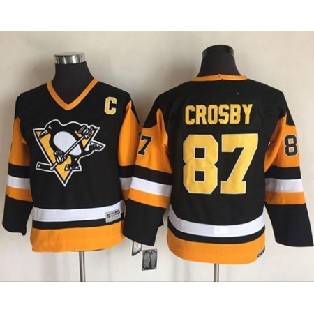 Penguins #87 Sidney Crosby Black Alternate CCM Throwback Stitched Youth NHL Jersey