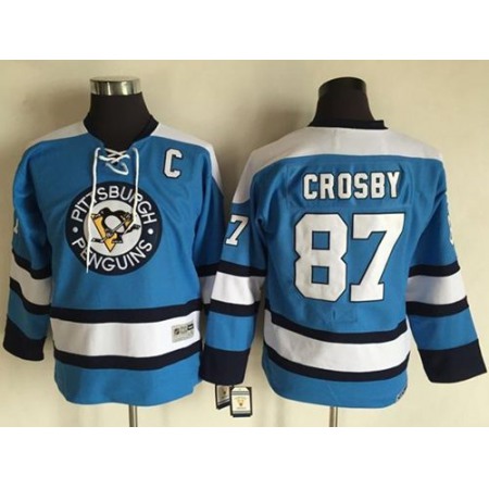 Penguins #87 Sidney Crosby Blue CCM Throwback Stitched Youth NHL Jersey