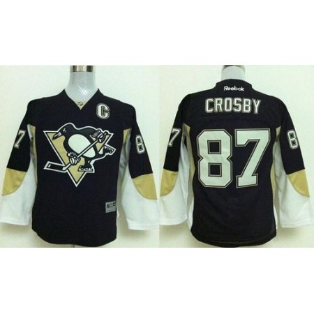 Penguins #87 Sidney Crosby Stitched Black Youth NHL Jersey