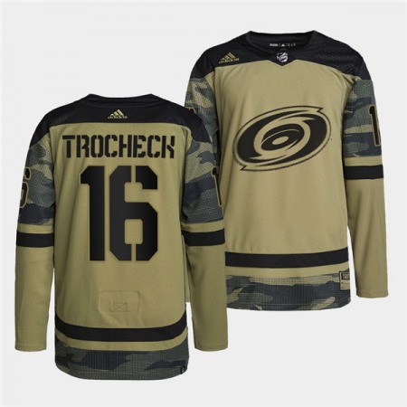 Men's Carolina Hurricanes #16 Vincent Trocheck 2022 Camo Military Appreciation Night Stitched Jersey