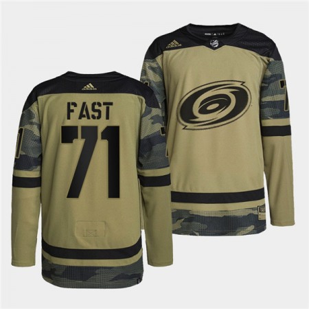 Men's Carolina Hurricanes #71 Jesper Fast 2022 Camo Military Appreciation Night Stitched Jersey