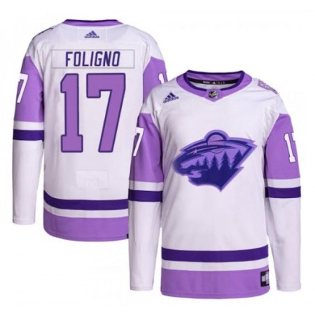 Men's Minnesota Wild #17 Marcus Foligno Green 2022 White/Purple Stitched Jersey