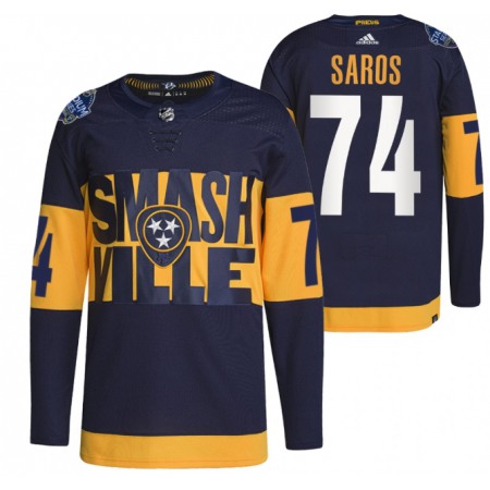 Men's Nashville Predators #74 Juuse Saros 2022 Navy Stadium Series Breakaway Player Stitched Jersey