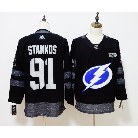 Men's Adidas Tampa Bay Lightning #91 Steven Stamkos Black 1917-2017 100th Anniversary Jersey