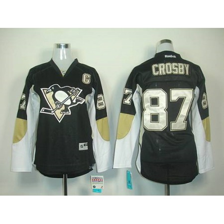 Penguins #87 Sidney Crosby Black Women's Home Stitched NHL Jersey