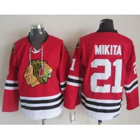 Blackhawks #21 Stan Mikita Stitched Red CCM Throwback NHL Jersey