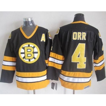 Bruins #4 Bobby Orr Black/Yellow CCM Throwback Stitched NHL Jersey