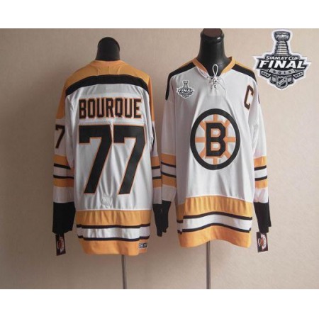 CCM Throwback Bruins Stanley Cup Finals Patch #77 Ray Bourque White Stitched NHL Jersey