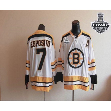 CCM Throwback Bruins Stanley Cup Finals Patch #7 Phil Esposito White Stitched NHL Jersey