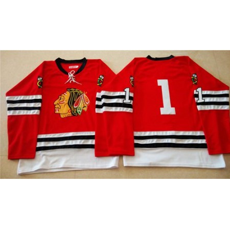 Mitchell And Ness 1960-61 Blackhawks #1 Glenn Hall Red Stitched NHL Jersey