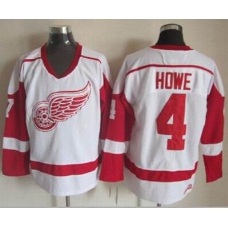 Red Wings #4 Gordie Howe White CCM Throwback Stitched NHL Jersey