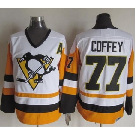 Penguins #77 Paul Coffey White/Black CCM Throwback Stitched NHL Jersey