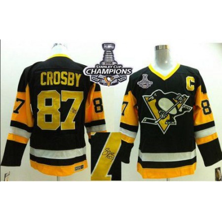 Penguins #87 Sidney Crosby Black CCM Throwback Autographed 2016 Stanley Cup Champions Stitched NHL Jersey