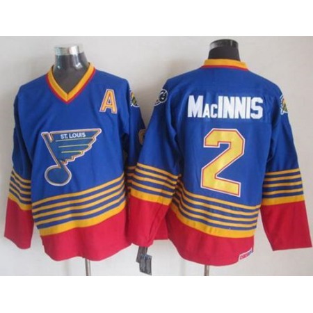 Blues #2 Al MacInnis Light Blue/Red CCM Throwback Stitched NHL Jersey