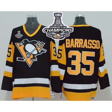 Mitchell&Ness Penguins #35 Tom Barrasso Black 2016 Stanley Cup Champions Stitched NHL Jersey