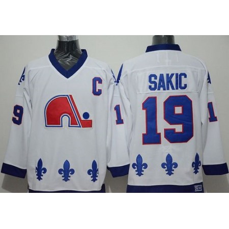 Nordiques #19 Joe Sakic Whtie CCM Throwback Stitched NHL Jersey
