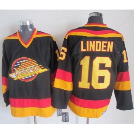 Canucks #16 Trevor Linden Black/Gold CCM Throwback Stitched NHL Jersey