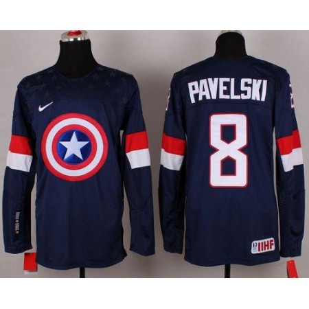 Olympic Team USA #8 Joe Pavelski Navy Blue Captain America Fashion Stitched NHL Jersey