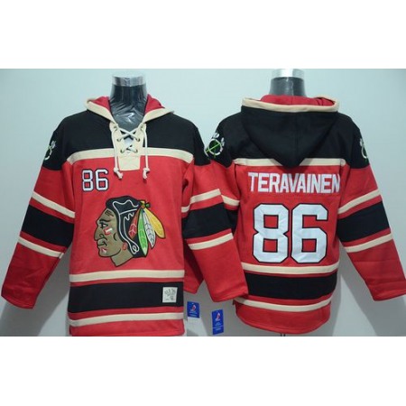 Blackhawks #86 Teuvo Teravainen Red Sawyer Hooded Sweatshirt Stitched NHL Jersey