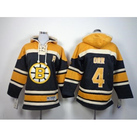 Bruins #4 Bobby Orr Black Sawyer Hooded Sweatshirt Stitched Youth NHL Jersey