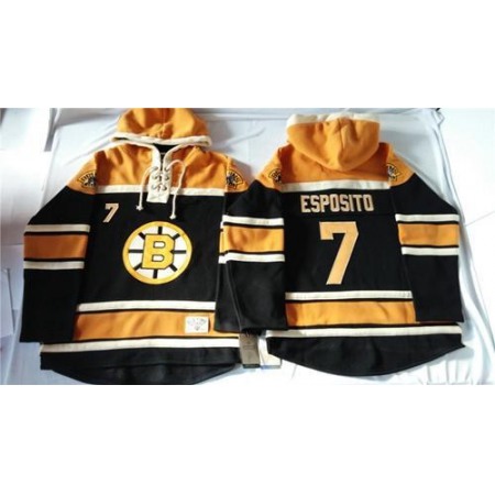 Bruins #7 Phil Esposito Black Sawyer Hooded Sweatshirt Stitched NHL Jersey