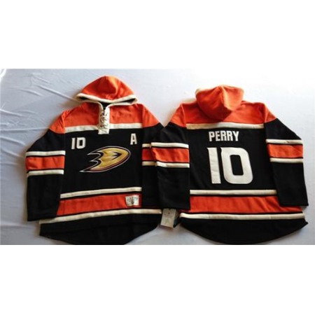 Ducks #10 Corey Perry Black Sawyer Hooded Sweatshirt Stitched NHL Jersey