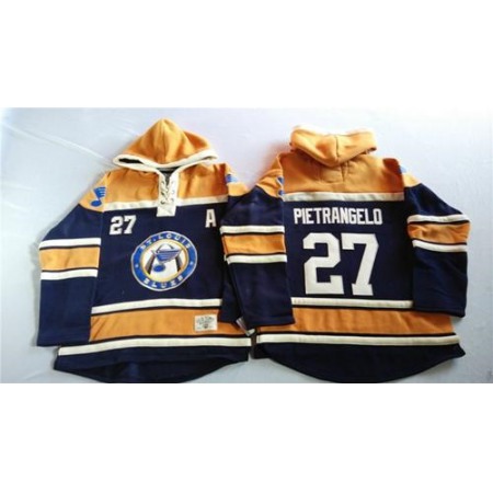 Blues #27 Alex Pietrangelo Navy Blue/Gold Sawyer Hooded Sweatshirt Stitched NHL Jersey