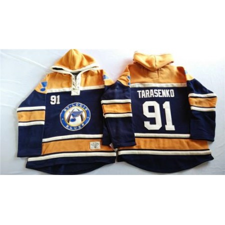 Blues #91 Vladimir Tarasenko Navy Blue/Gold Sawyer Hooded Sweatshirt Stitched NHL Jersey