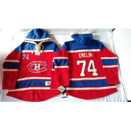 Canadiens #74 Alexei Emelin Red Sawyer Hooded Sweatshirt Stitched NHL Jersey