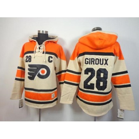 Flyers #28 Claude Giroux Cream Sawyer Hooded Sweatshirt Stitched NHL Jersey