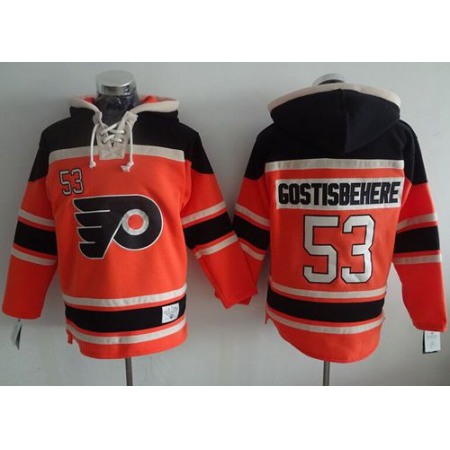 Flyers #53 Shayne Gostisbehere Orange Sawyer Hooded Sweatshirt Stitched NHL Jersey