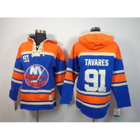 Islanders #91 John Tavares Baby Blue Sawyer Hooded Sweatshirt Stitched NHL Jersey