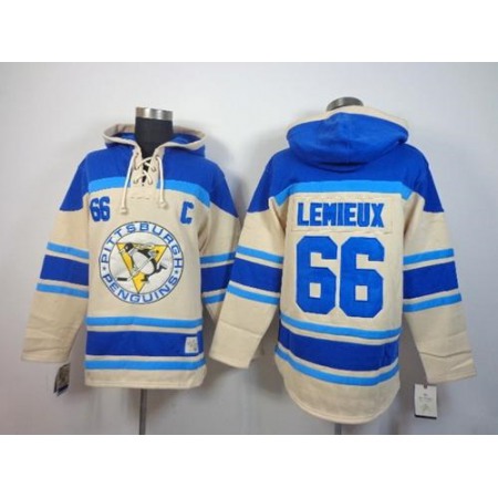 Penguins #66 Mario Lemieux Cream Sawyer Hooded Sweatshirt Stitched NHL Jersey