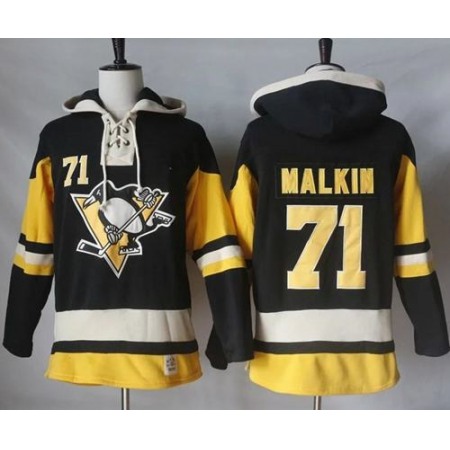 Penguins #71 Evgeni Malkin Black Alternate Sawyer Hooded Sweatshirt Stitched NHL Jersey