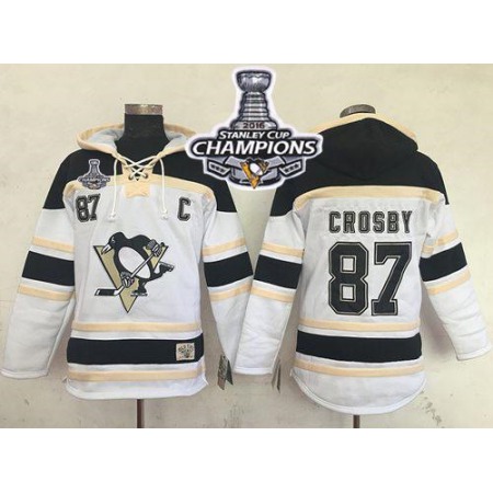 Penguins #87 Sidney Crosby White Sawyer Hooded Sweatshirt 2016 Stanley Cup Champions Stitched NHL Jersey