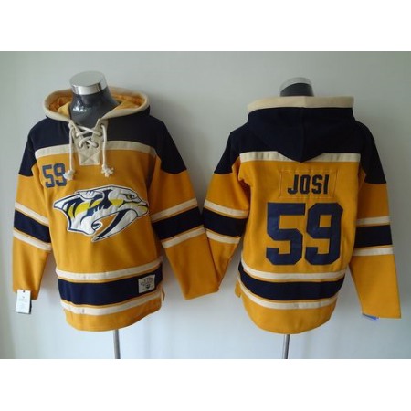 Predators #59 Roman Josi Yellow Sawyer Hooded Sweatshirt Stitched NHL Jersey