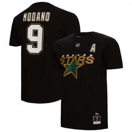 Men's Dallas Stars #9 Mike Modano Black Mitchell & Ness T-Shirt