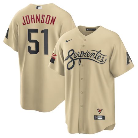 Men's Arizona Diamondbacks #51 Randy Johnson Cream Base Stitched Baseball Jersey